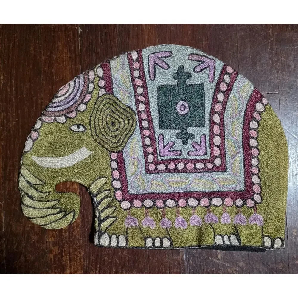 Whimsical Elephant Throw Pillow Cover/Case Silk Embroidery 15